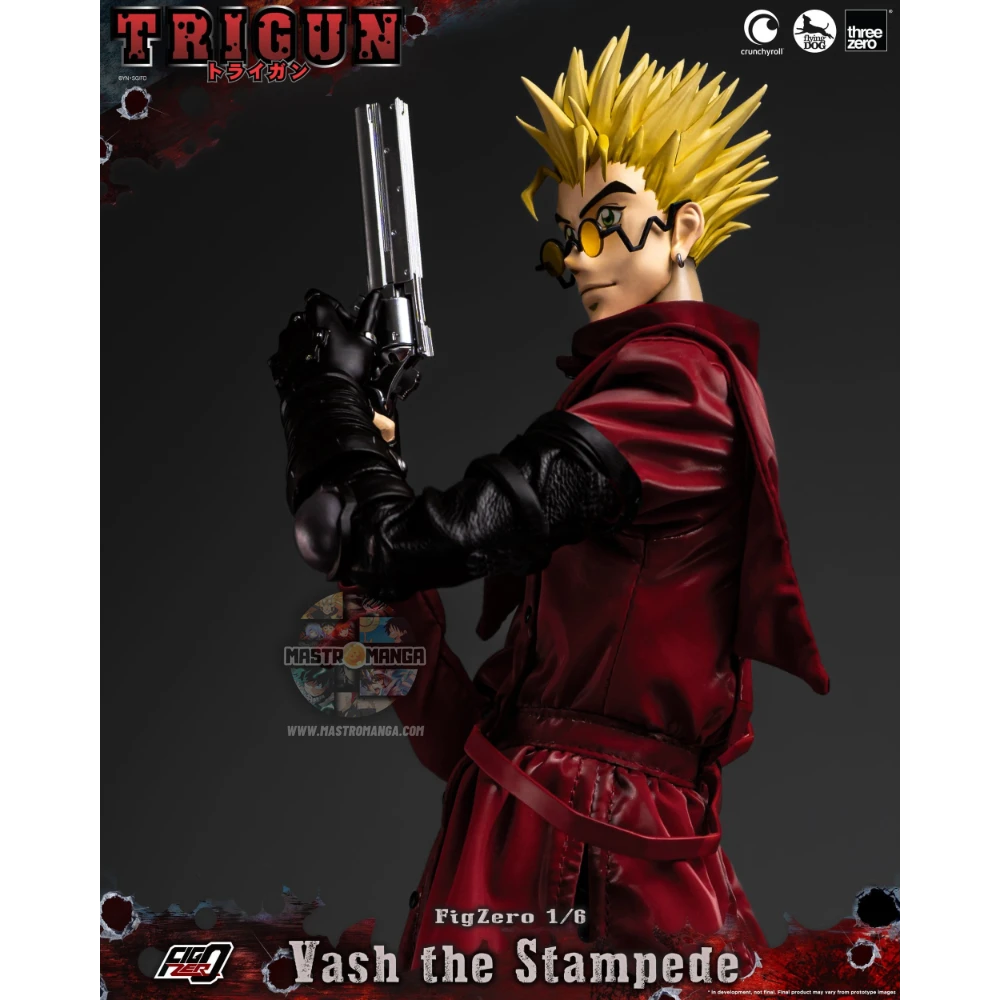 Vash The Stampede Action Figure Trigun Threezero - Figure da collezione ufficiale con cappotto rosso e Stampede Gun