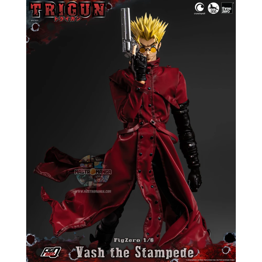 Vash The Stampede Action Figure Trigun Threezero - Figure da collezione ufficiale con cappotto rosso e Stampede Gun