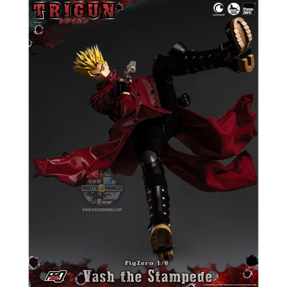 Vash The Stampede Action Figure Trigun Threezero - Figure da collezione ufficiale con cappotto rosso e Stampede Gun