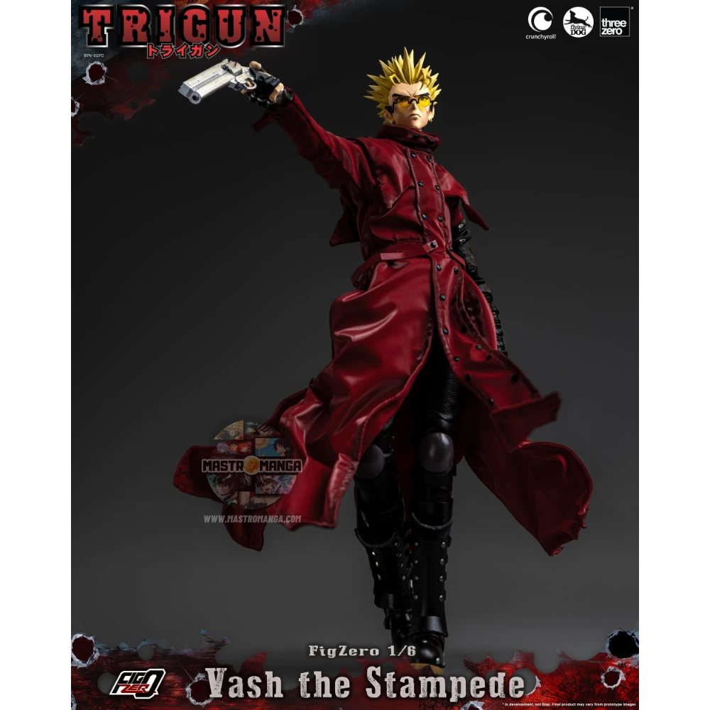 Vash The Stampede Action Figure Trigun Threezero - Figure da collezione ufficiale con cappotto rosso e Stampede Gun