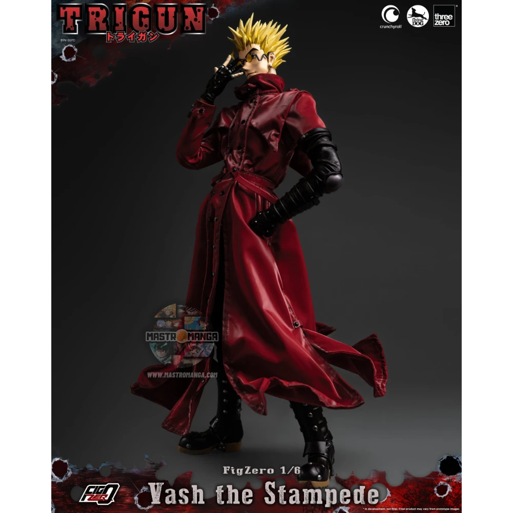 Vash The Stampede Action Figure Trigun Threezero - Figure da collezione ufficiale con cappotto rosso e Stampede Gun
