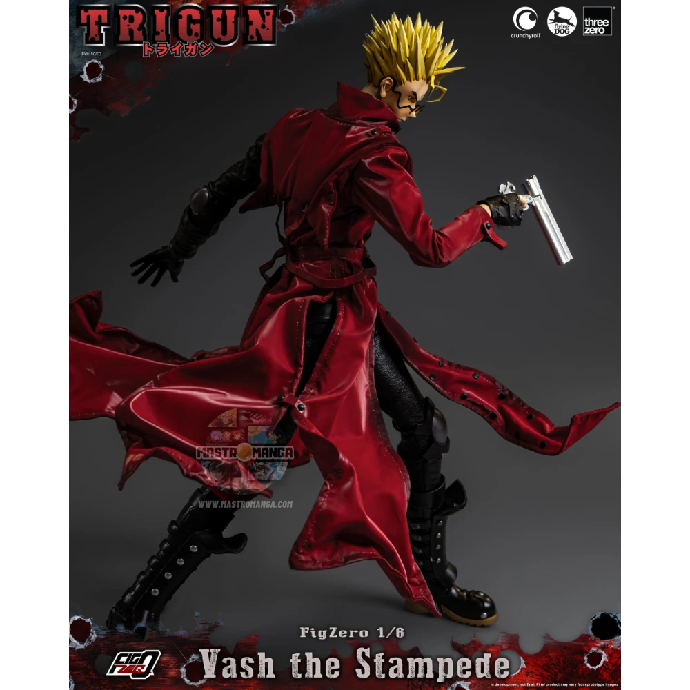 Vash The Stampede Action Figure Trigun Threezero - Figure da collezione ufficiale con cappotto rosso e Stampede Gun