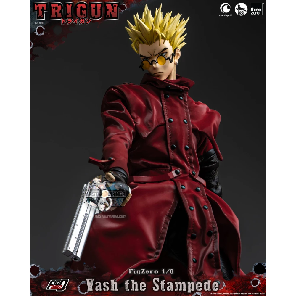 Vash The Stampede Action Figure Trigun Threezero - Figure da collezione ufficiale con cappotto rosso e Stampede Gun