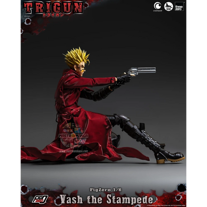 Vash The Stampede Action Figure Trigun Threezero - Figure da collezione ufficiale con cappotto rosso e Stampede Gun