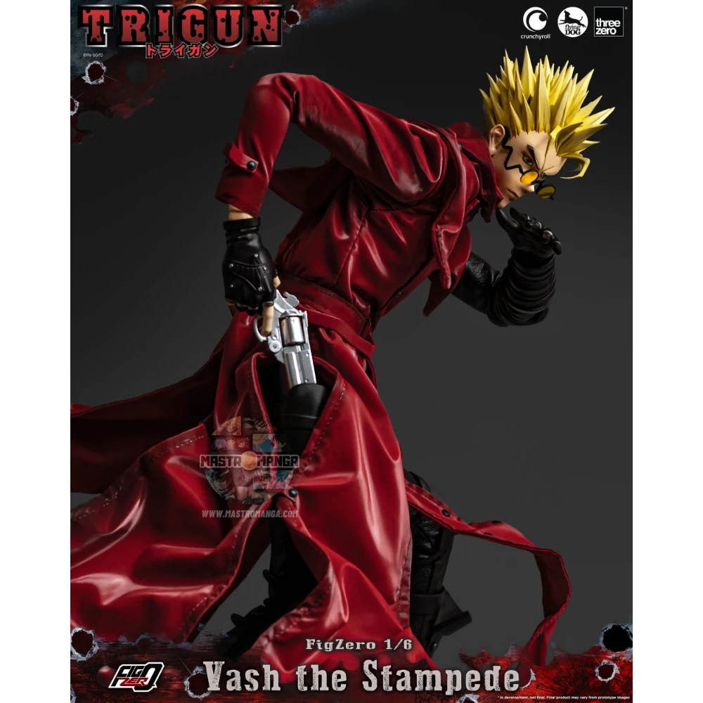Vash The Stampede Action Figure Trigun Threezero - Figure da collezione ufficiale con cappotto rosso e Stampede Gun