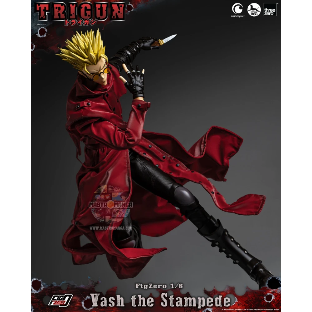 Vash The Stampede Action Figure Trigun Threezero - Figure da collezione ufficiale con cappotto rosso e Stampede Gun