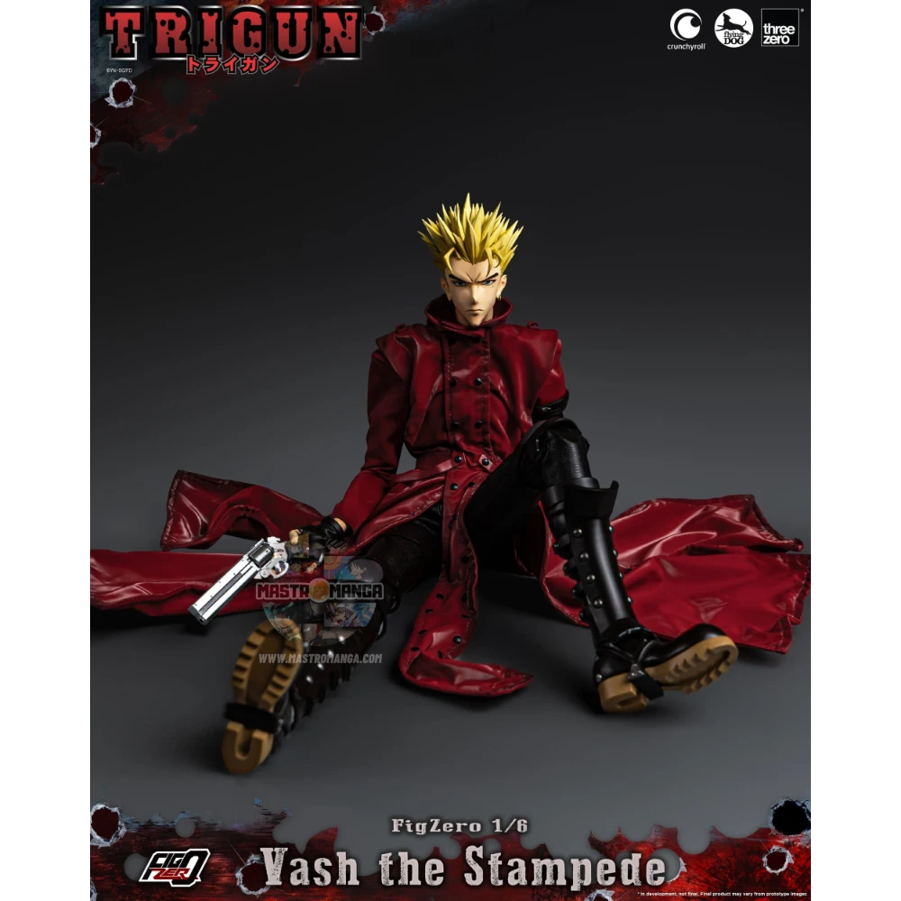 Vash The Stampede Action Figure Trigun Threezero - Figure da collezione ufficiale con cappotto rosso e Stampede Gun