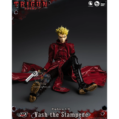 Vash The Stampede Action Figure Trigun Threezero - Figure da collezione ufficiale con cappotto rosso e Stampede Gun